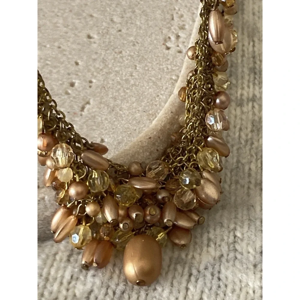 Premier Designs Champagne Cluster Bead‎ Bib Necklace In Bronze Tone Romantic